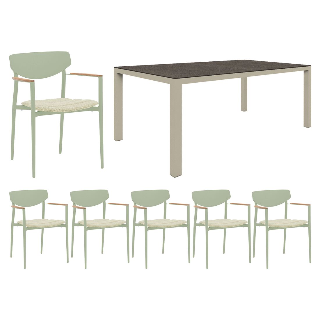 Hagemøbelsett Hornet 6 plasser aluminium HPL bakside