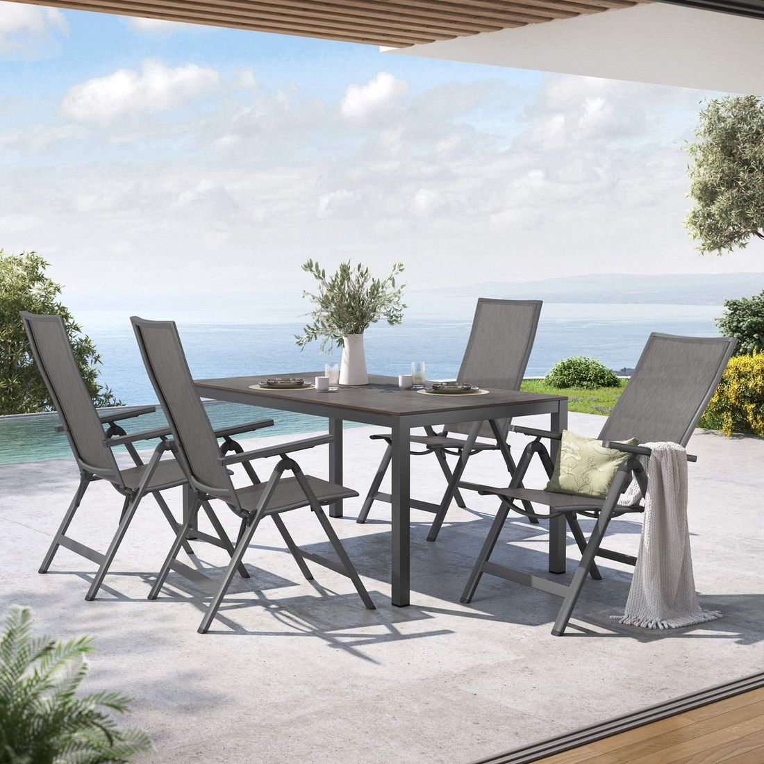 Hagemøbelsett Jacob 4 plasser aluminium HPL foran