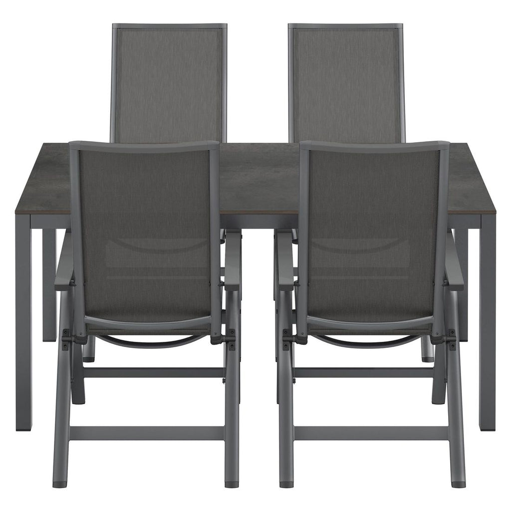 Hagemøbelsett Jacob 4 plasser aluminium HPL montert på terrasse