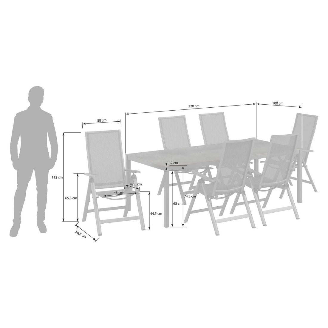 Hagemøbelsett Jacob 6 plasser aluminium HPL detalj av bordplate