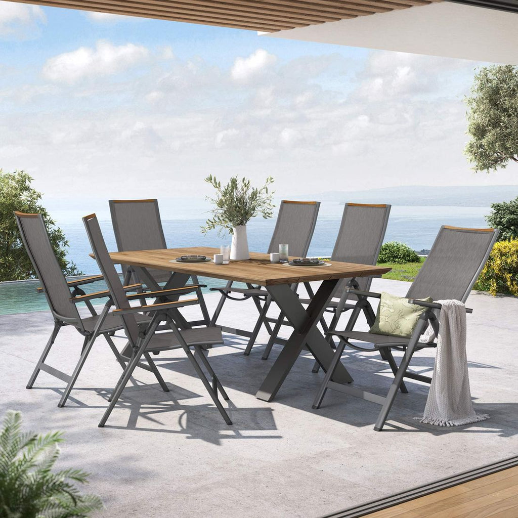 Hagemøbelsett Jacob 6 plasser aluminium teak forfra