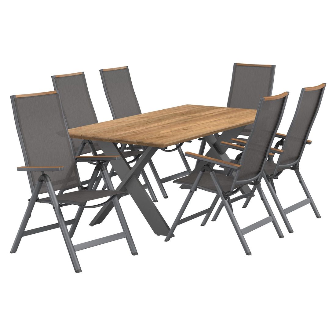 Hagemøbelsett Jacob 6 plasser aluminium teak bakside