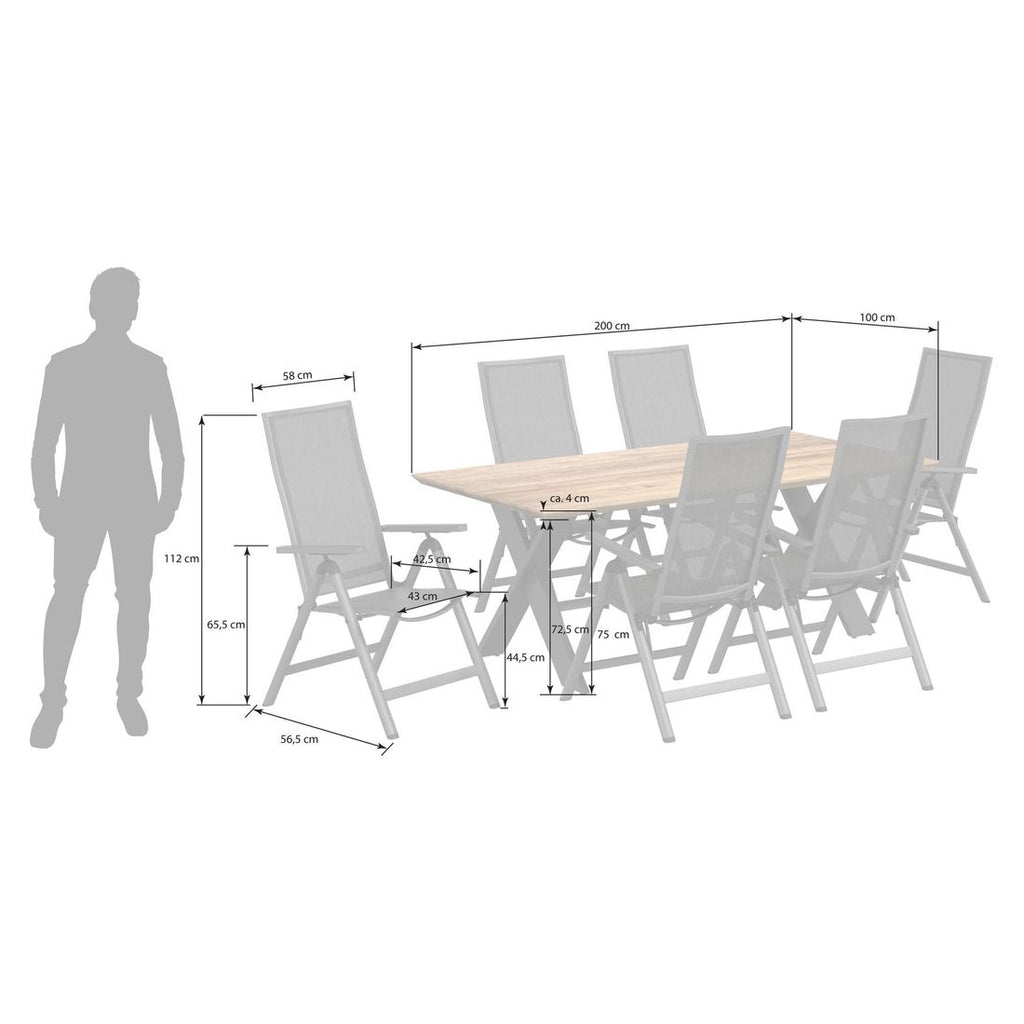 Detalj av teak bordplate på Hagemøbelsett Jacob 6 plasser aluminium teak