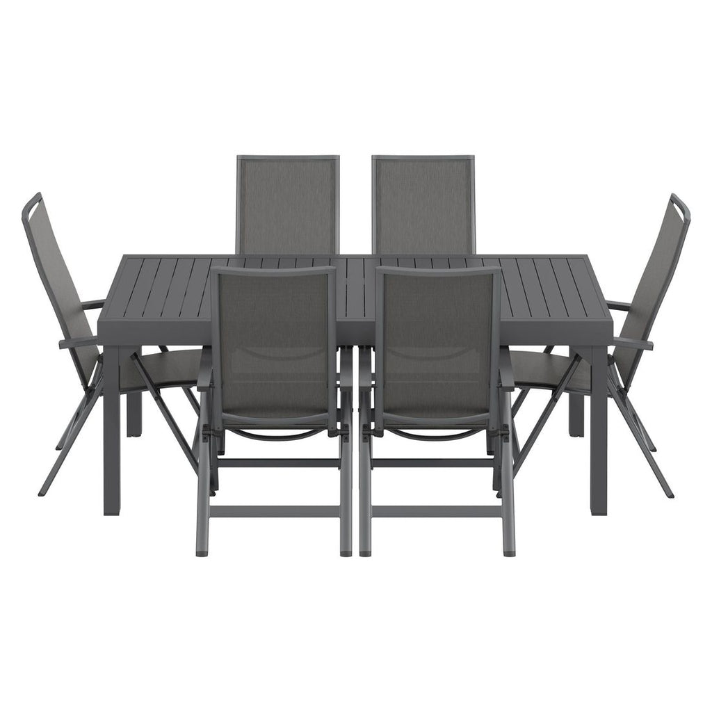 Nærbilde av tekstilene sitteflate på Hagemøbelsett Jacob 6 plasser uttrekkbart aluminium 200/320 cm - OUTLIV