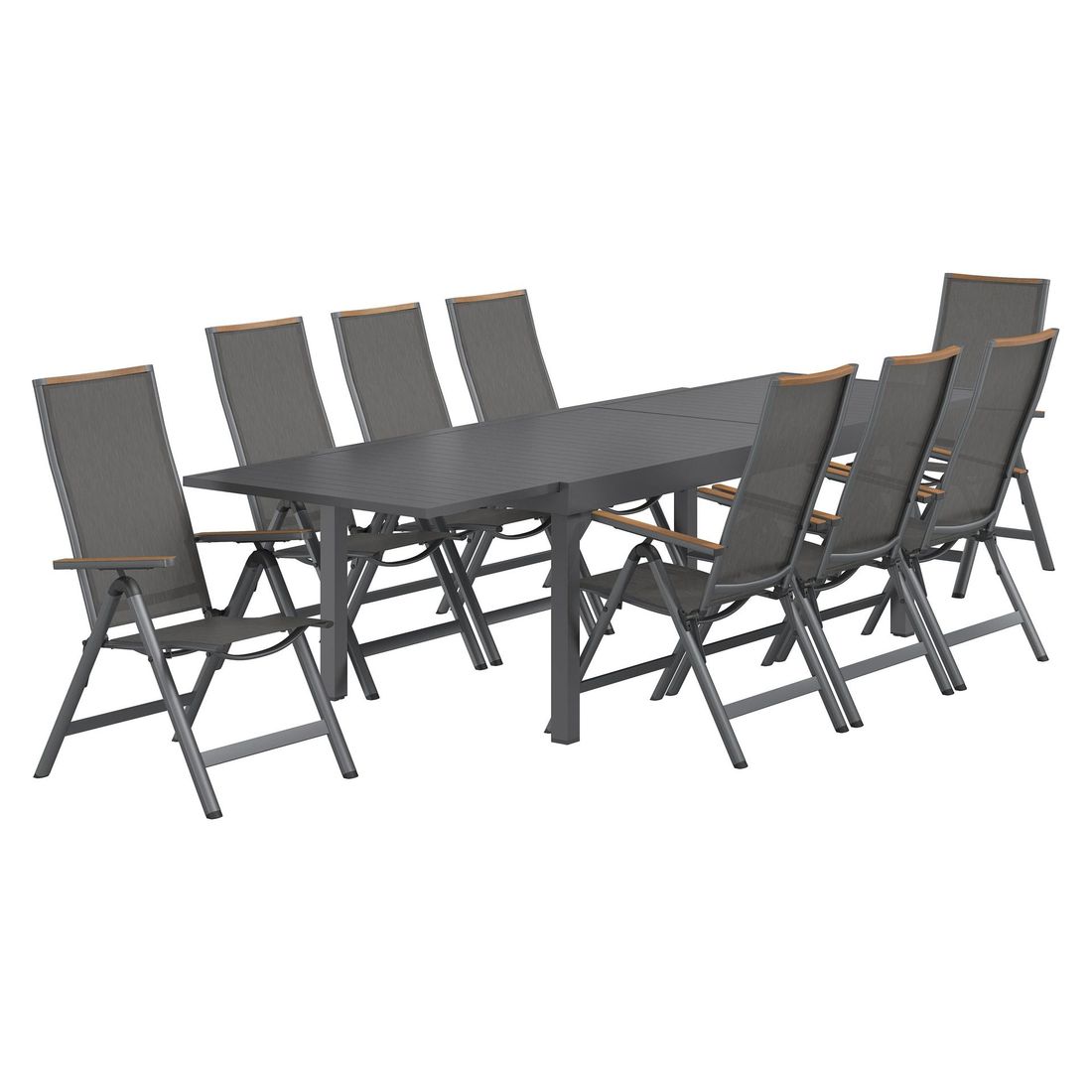Hagemøbelsett Jacob uttrekkbart 200/320x100,5 cm aluminium bakside