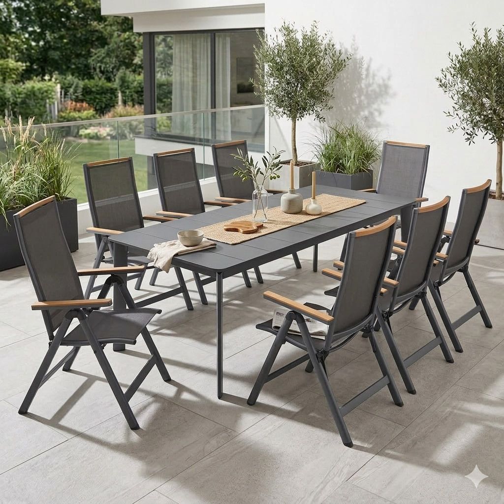 Hagemøbelsett Jacob XL 8 plasser aluminium textilen forfra