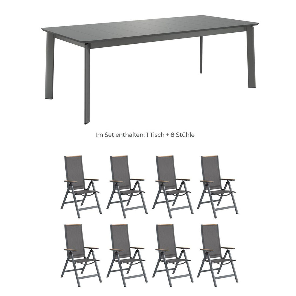 Hagemøbelsett Jacob XL 8 plasser aluminium textilen detalj av bord