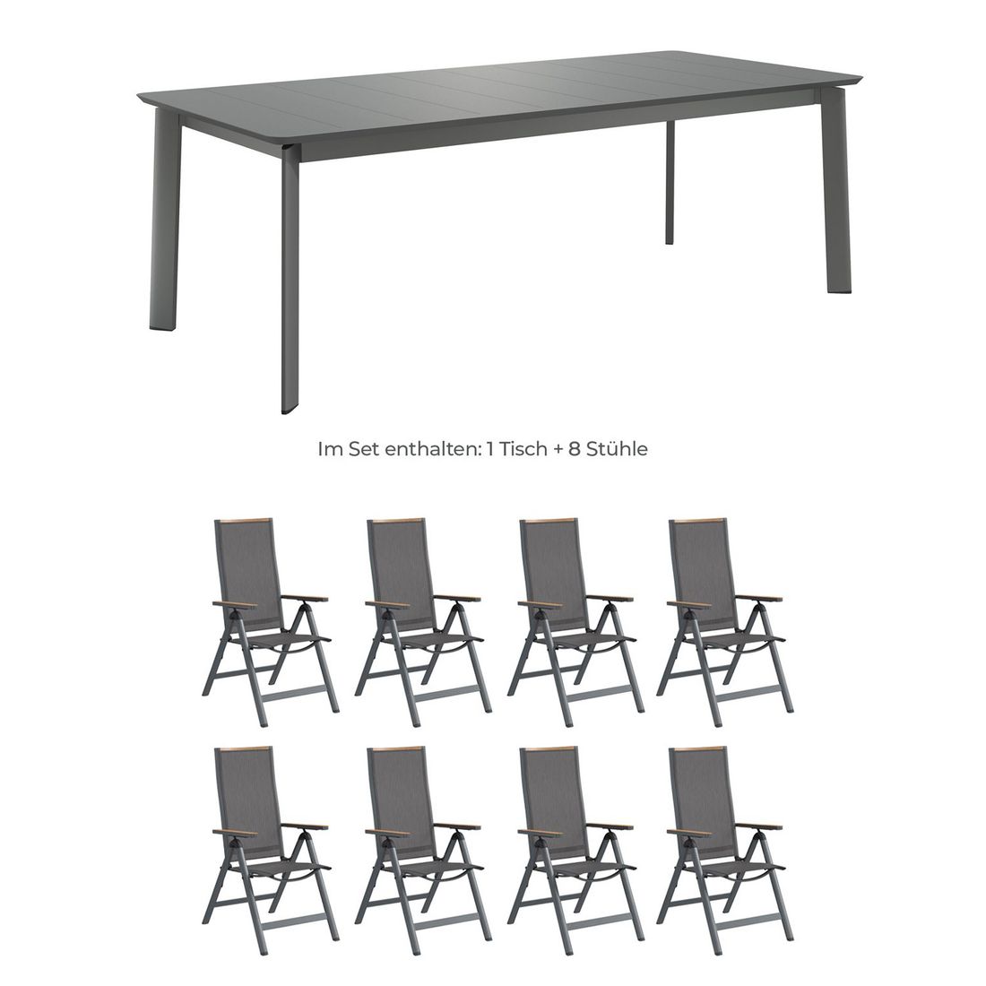 Hagemøbelsett Jacob XL 8 plasser aluminium textilen detalj av bord