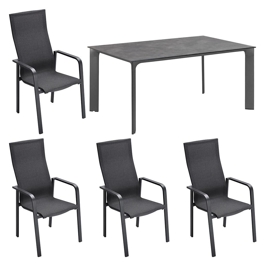 Hagemøbelsett Julia 4 plasser aluminium HPL 160x95 cm - OUTLIV. forfra