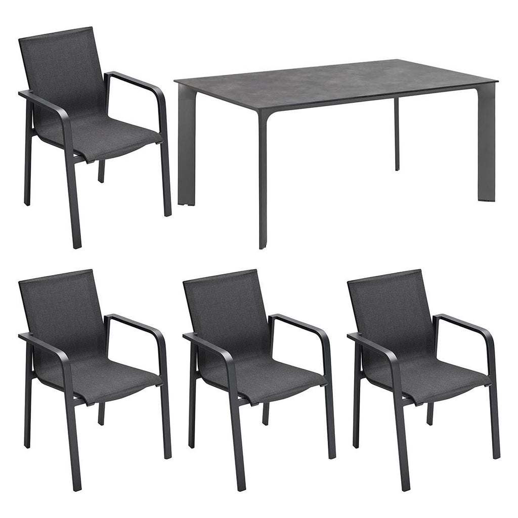 Hagemøbelsett Julia/Cubic 4 plasser, aluminium HPL 160x95 cm forfra
