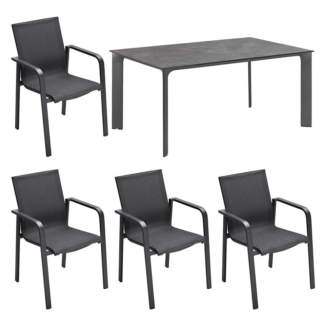 Hagemøbelsett Julia/Cubic 4 plasser, aluminium HPL 160x95 cm forfra
