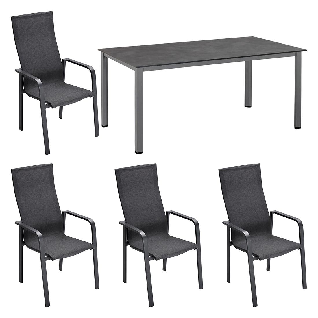 Hagemøbelsett Julia Cubic 4 plasser aluminium HPL 160x95 cm forfra