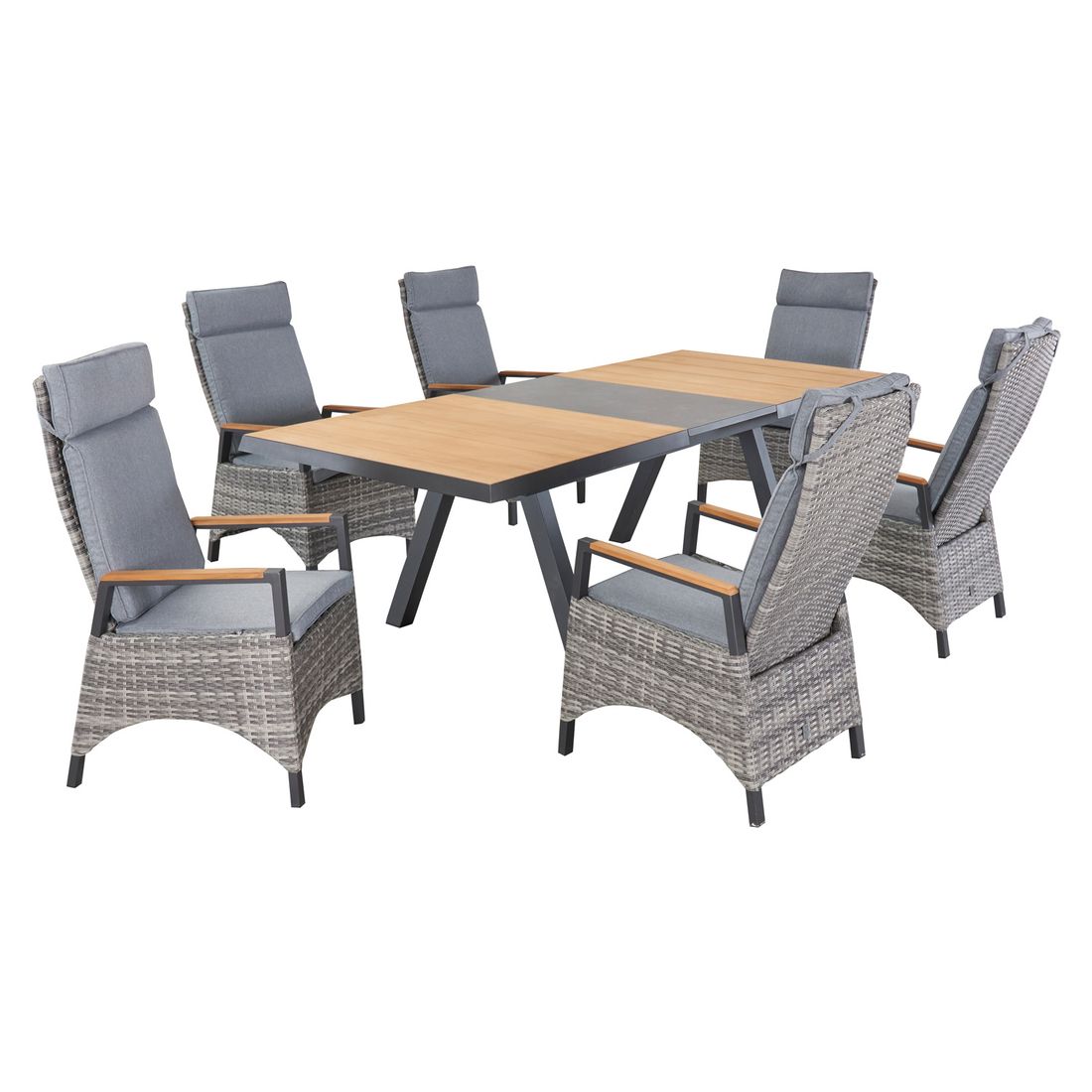 Hagemøbelsett Keramo 6 plasser aluminium/teak bakside