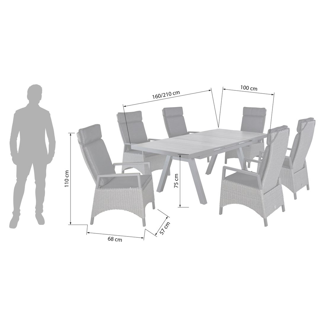 Hagemøbelsett Keramo 6 plasser polyrotting bord detalj