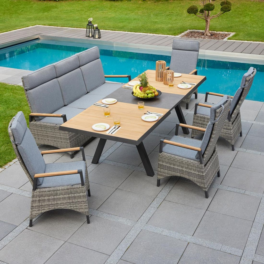 Hagemøbelsett Keramo 7 plasser aluminium-teak forfra