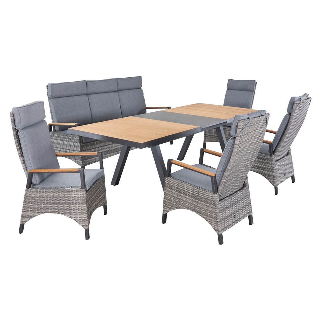 Hagemøbelsett Keramo 7 plasser aluminium-teak bakside