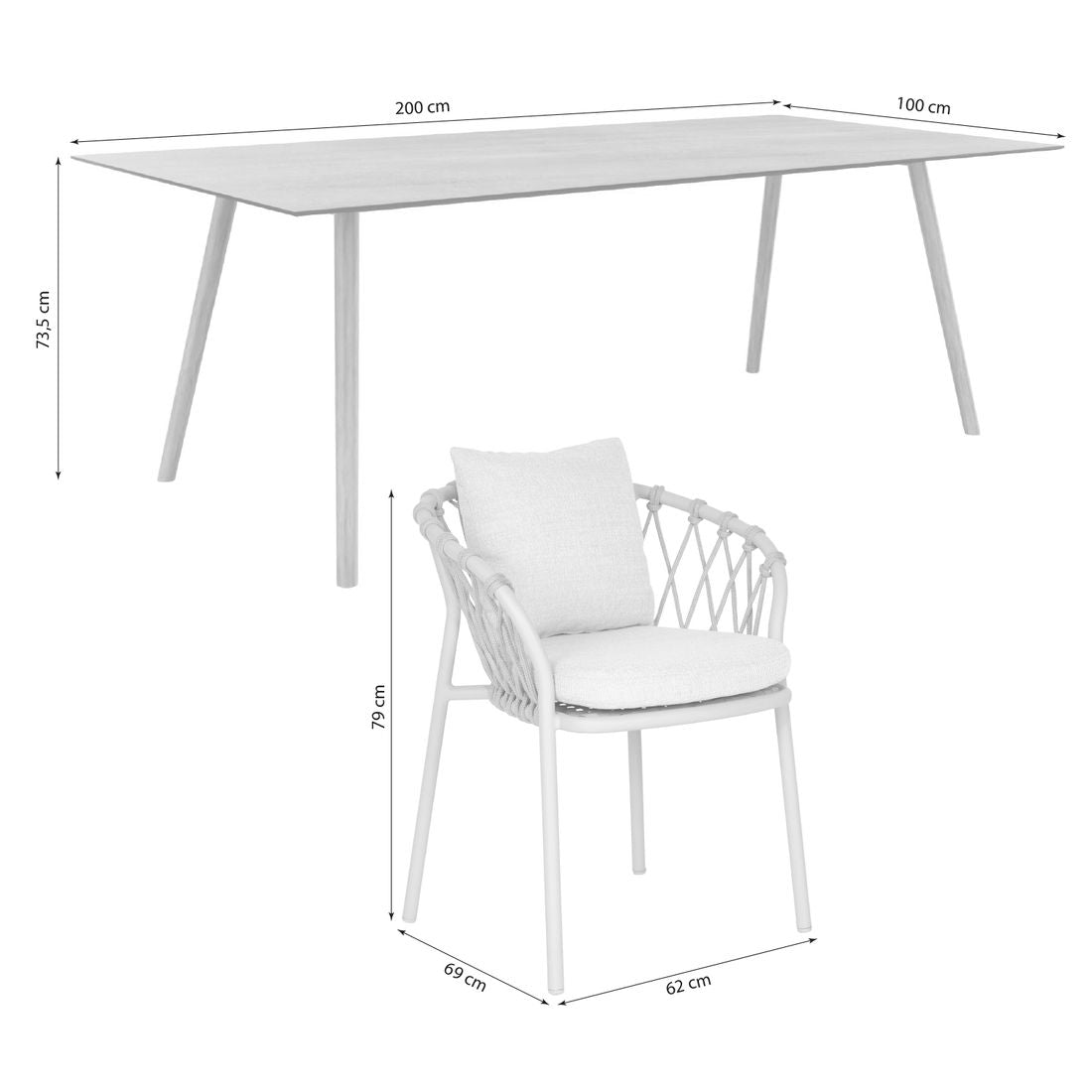 Hagemøbelsett Klea 6 plasser detaljbilde tau