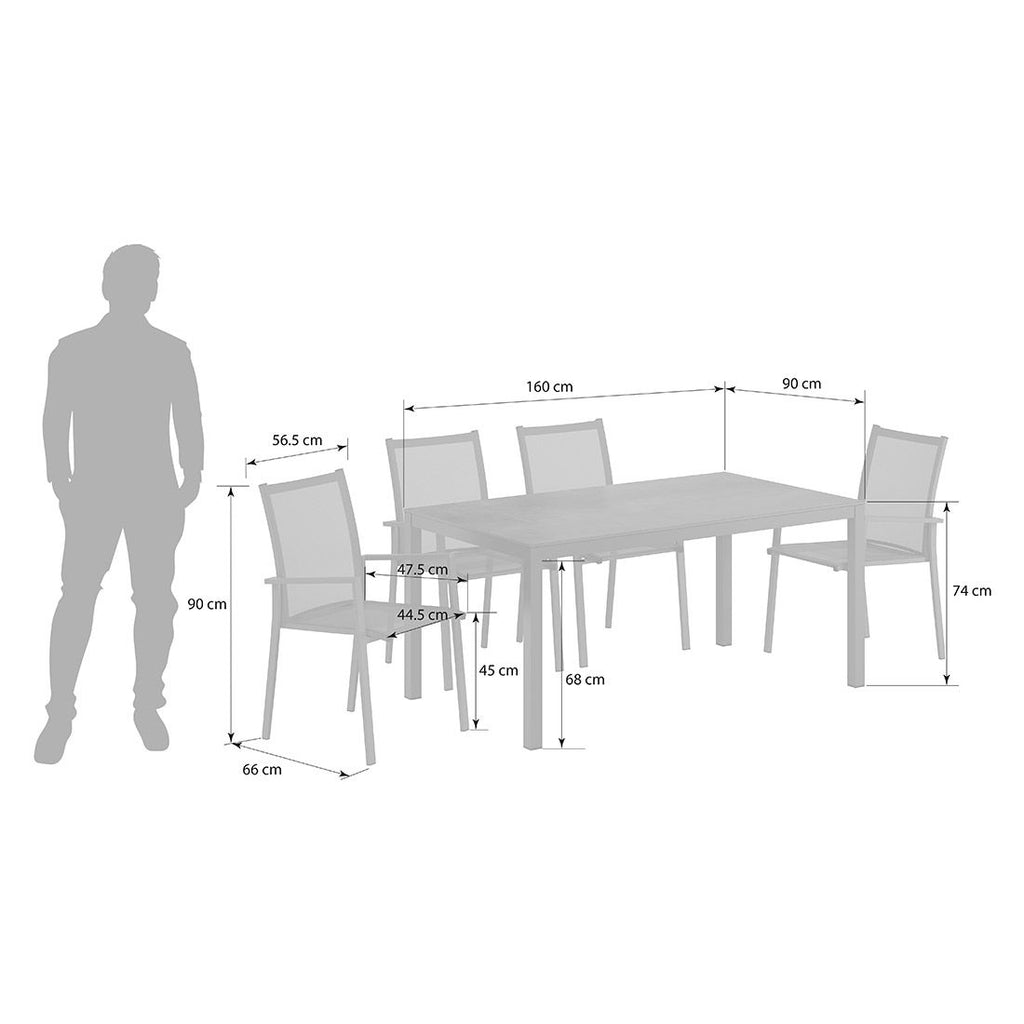 Hagemøbelsett Kobe 4 plasser aluminium/HPL 160x90 cm - OUTLIV.