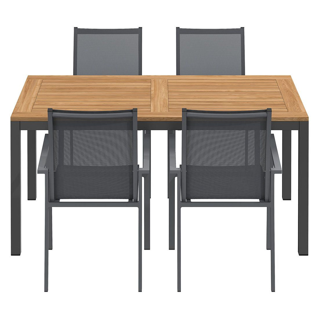 Hagemøbelsett Kobe 4 plasser aluminium/teak detalj av bordplate i teak