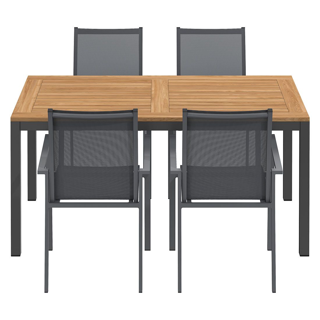 Hagemøbelsett Kobe 4 plasser aluminium/teak detalj av bordplate i teak