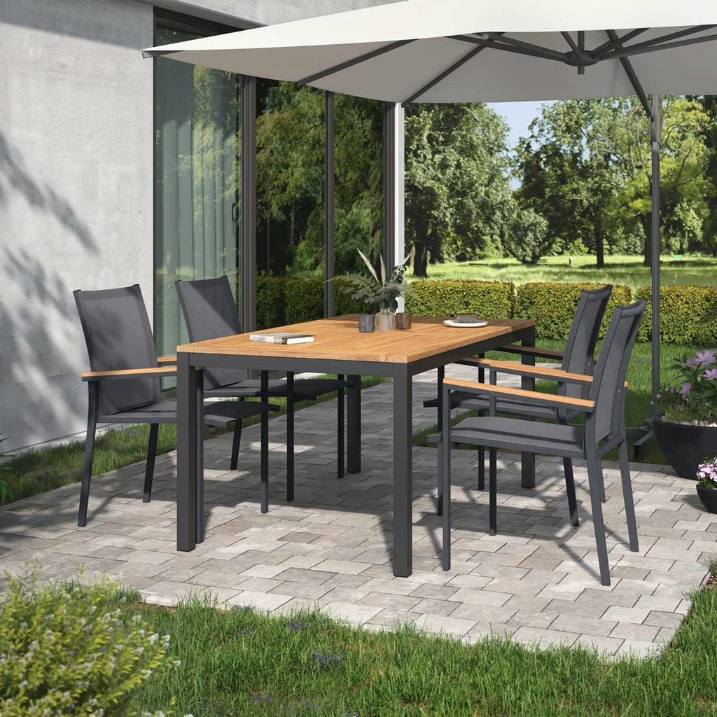 Hagemøbelsett Kobe 4 plasser aluminium/teak forfra