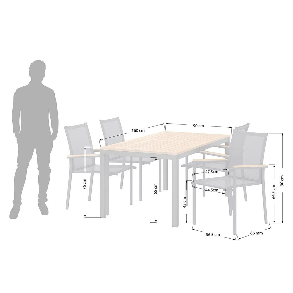 Hagemøbelsett Kobe 4 plasser aluminium/teak detalj av bordplate