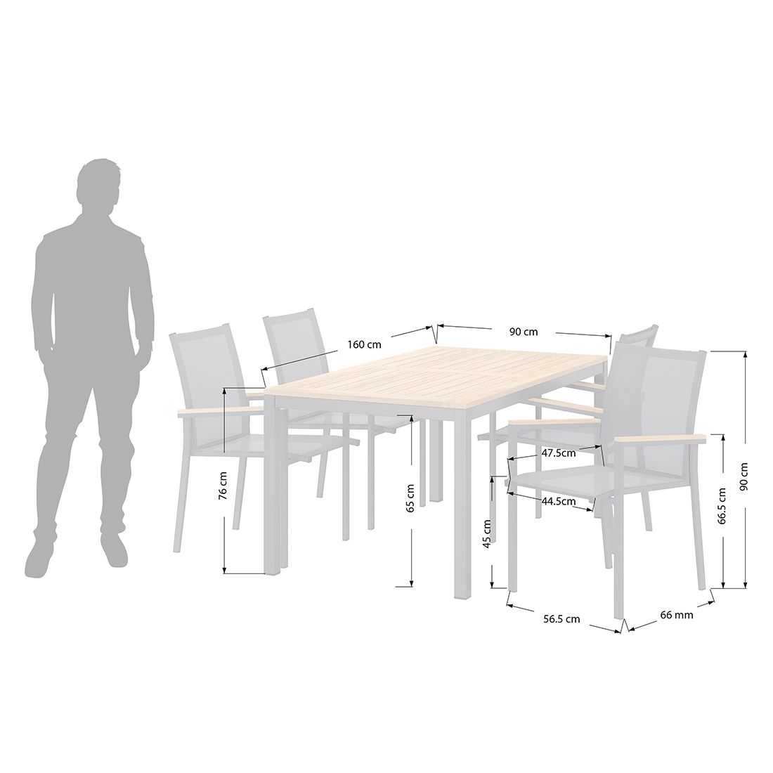 Hagemøbelsett Kobe 4 plasser aluminium/teak detalj av bordplate