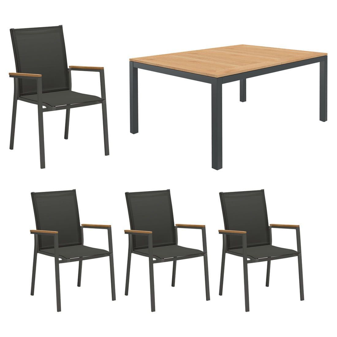 Hagemøbelsett Kobe 4 plasser teak/aluminium utsikt forfra