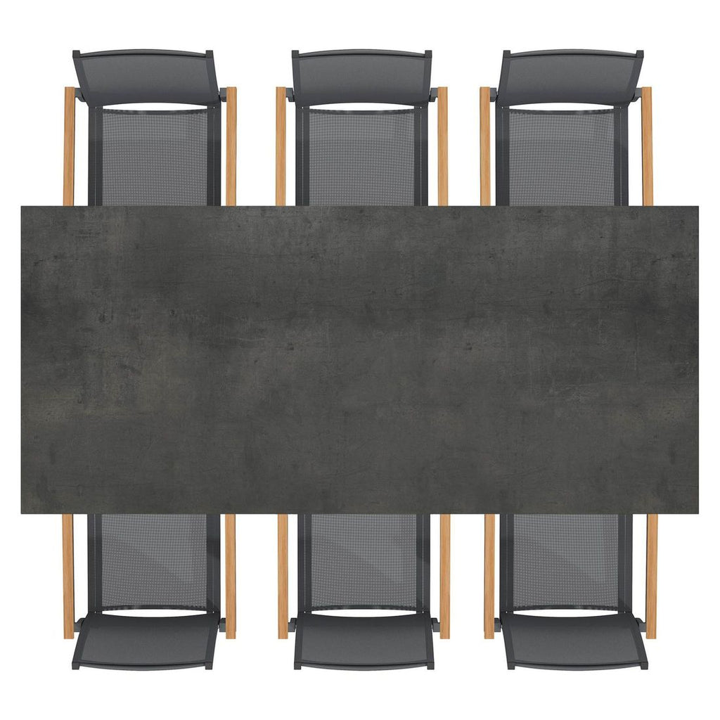 Montert Hagemøbelsett Kobe 6 plasser aluminium HPL 220x100 cm - OUTLIV på terrasse