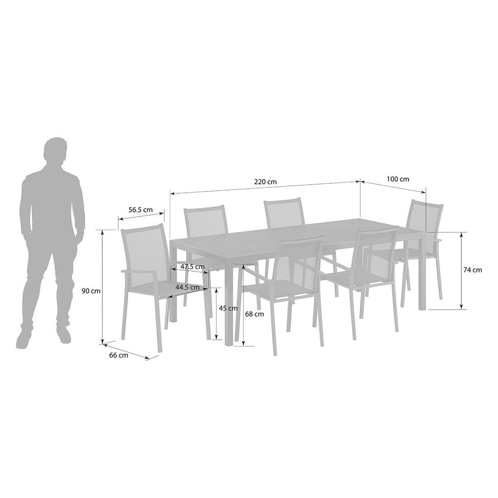 Hagemøbelsett Kobe 6 plasser aluminium keramikk 220x100 cm - OUTLIV.