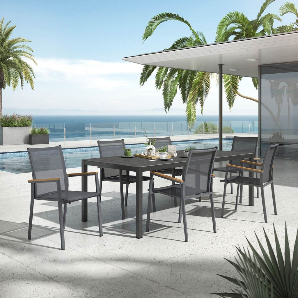 Hagemøbelsett Kobe 6 plasser aluminium keramikk 220x100 cm - OUTLIV forfra