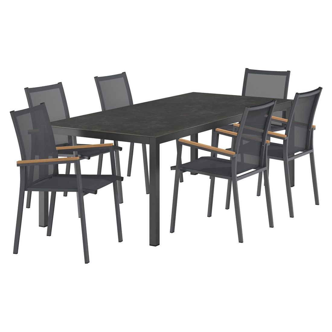 Hagemøbelsett Kobe 6 plasser aluminium keramikk 220x100 cm bakside