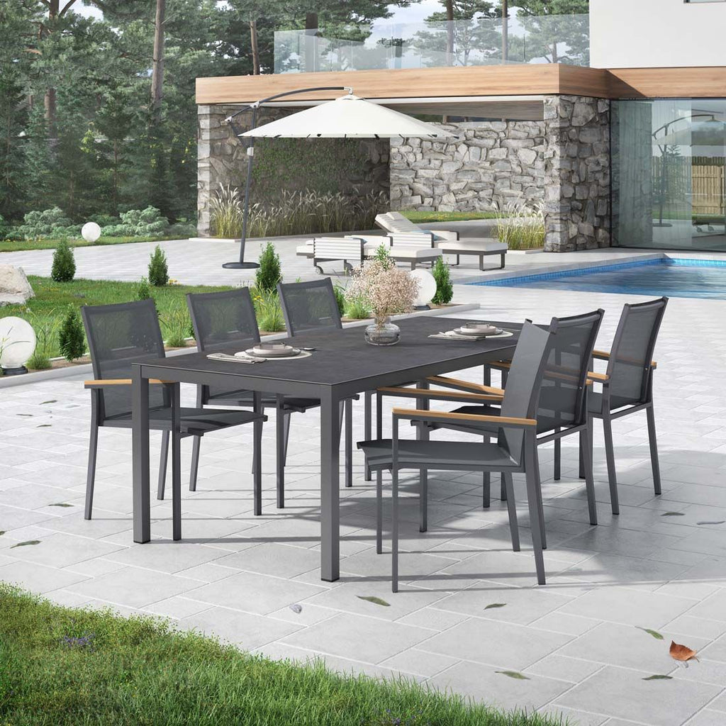 Hagemøbelsett Kobe 6 plasser aluminium keramikk 220x100 cm - OUTLIV forfra