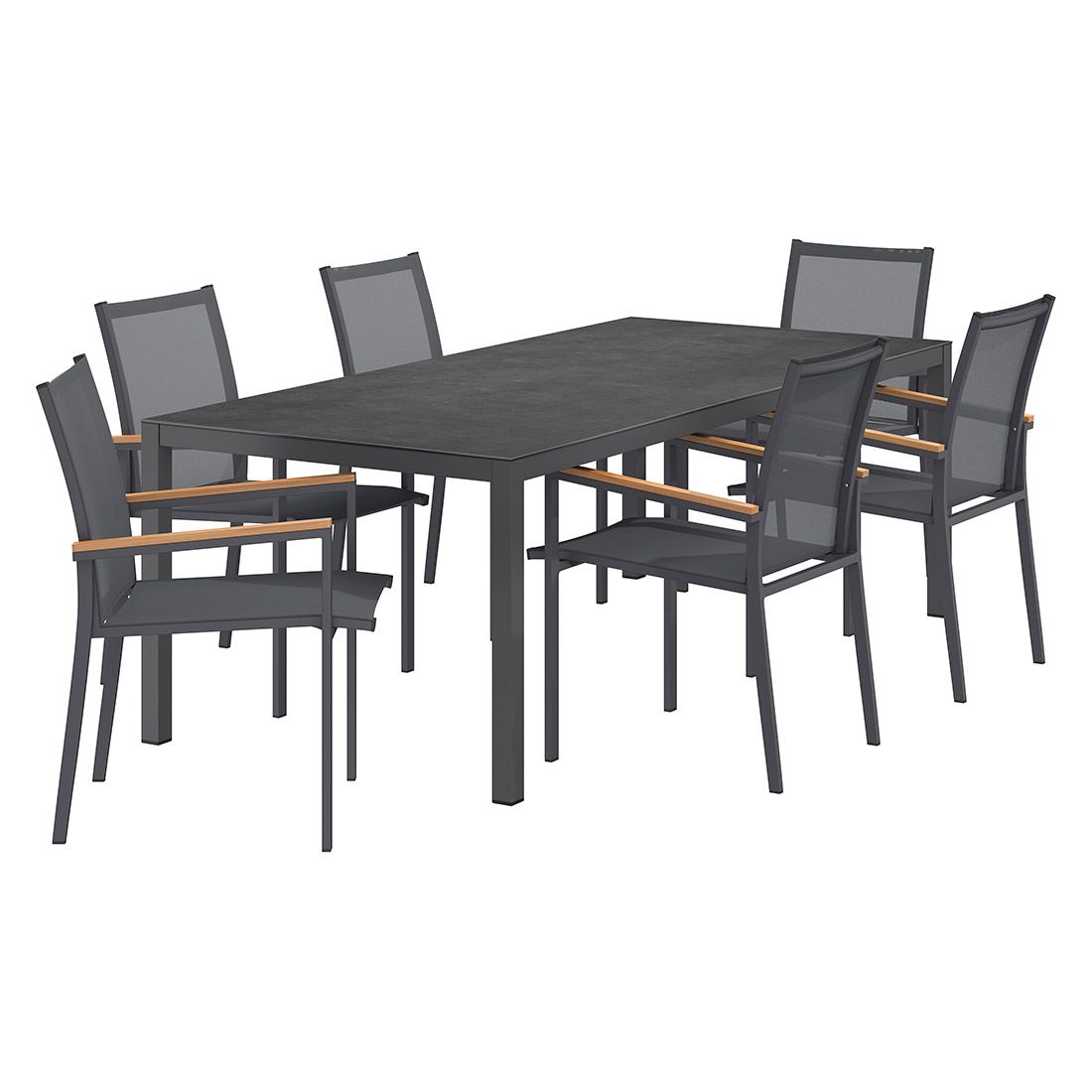 Hagemøbelsett Kobe 6 plasser aluminium keramikk 220x100 cm - OUTLIV bakside