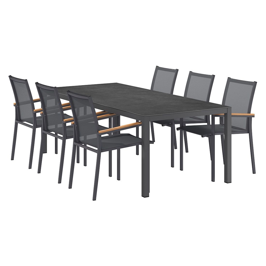 Montert Hagemøbelsett Kobe 6 plasser aluminium keramikk 220x100 cm - OUTLIV på terrasse