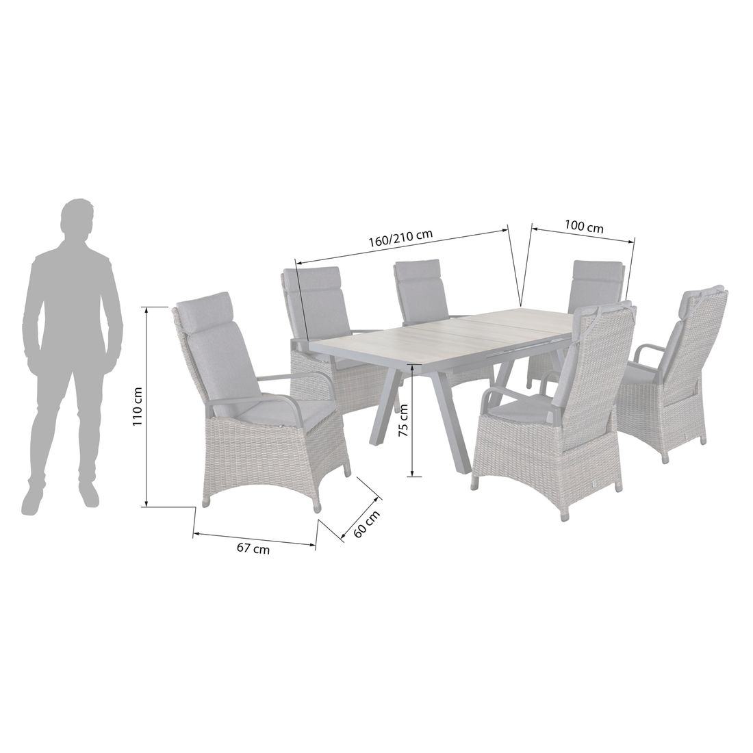 Detaljbilde av flettet polyrattan på Hagemøbelsett Komido 6 plasser aluminium