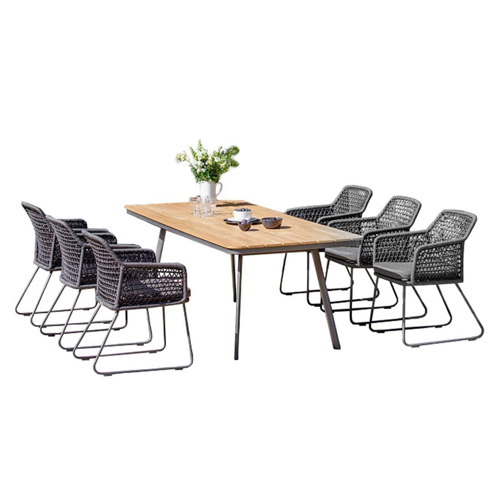 Hagemøbelsett Kubu 6 plasser teak og aluminium forfra