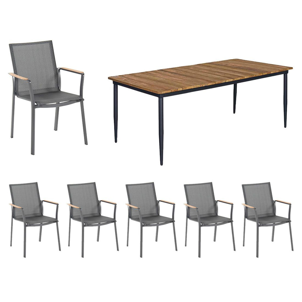 Hagemøbelsett Lea 6 plasser, aluminium/teak forfra