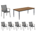 Hagemøbelsett Lea 6 plasser, aluminium/teak forfra