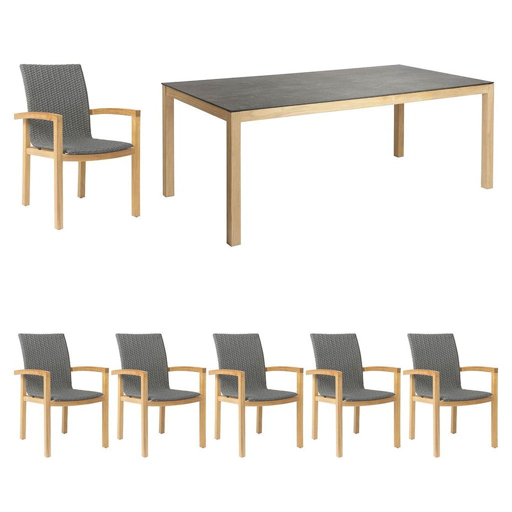 Hagemøbelsett Leah 6 plasser teak/tau 200x100 cm bakside