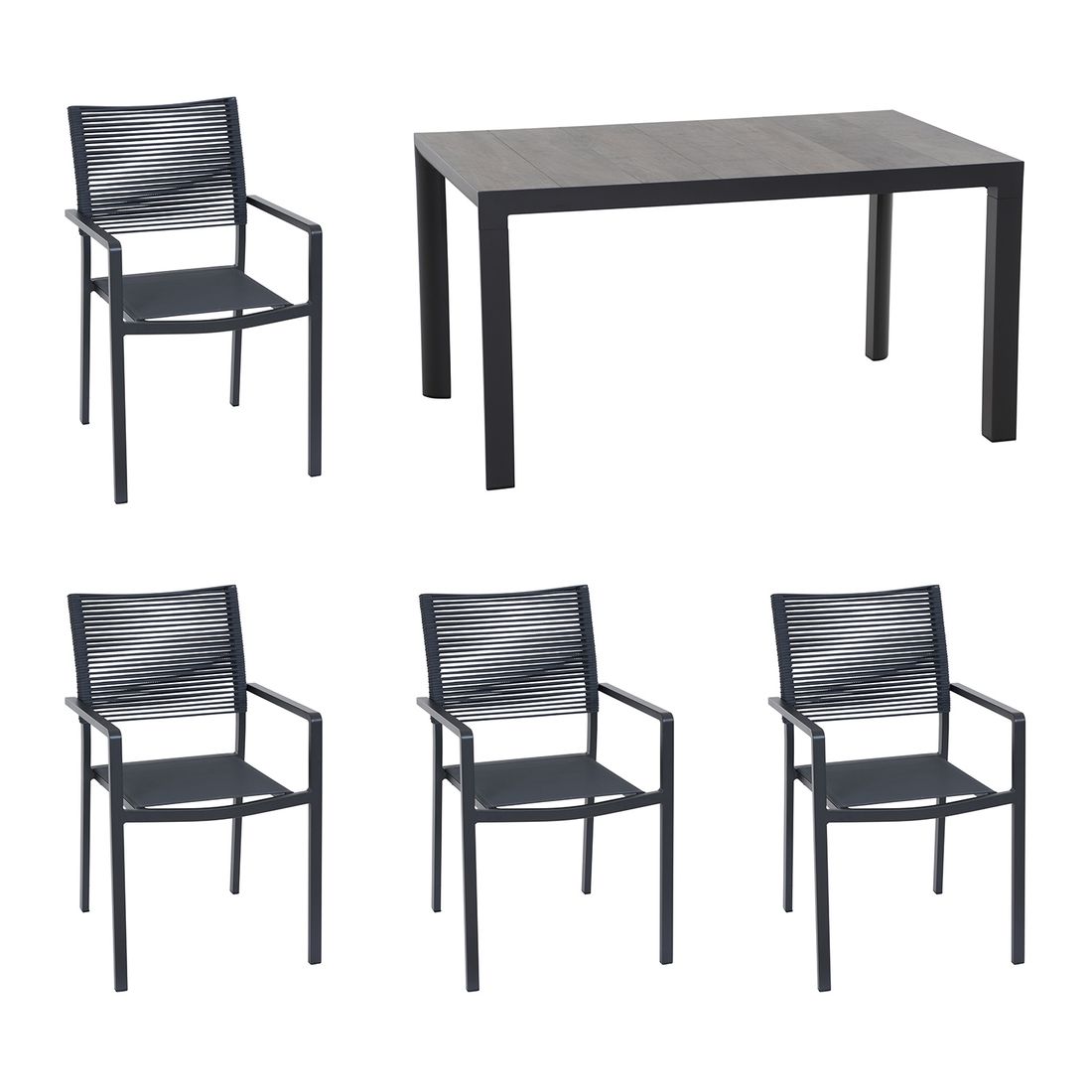Hagemøbelsett Leeds 4 plasser aluminium tau keramikk 160x90 cm forfra