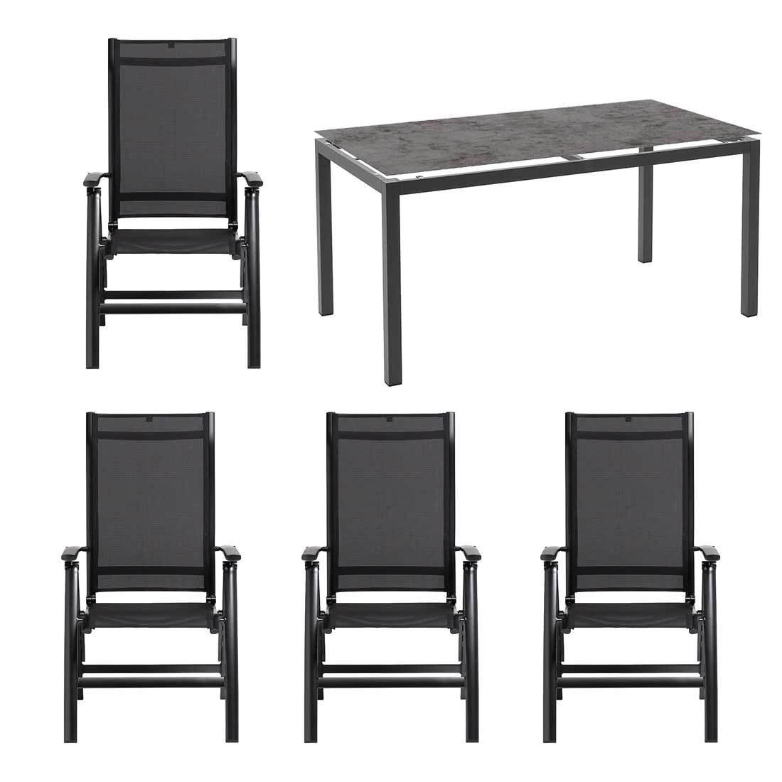 Hagemøbelsett Legato Curve 4 plasser keramikk 160x90 cm forfra
