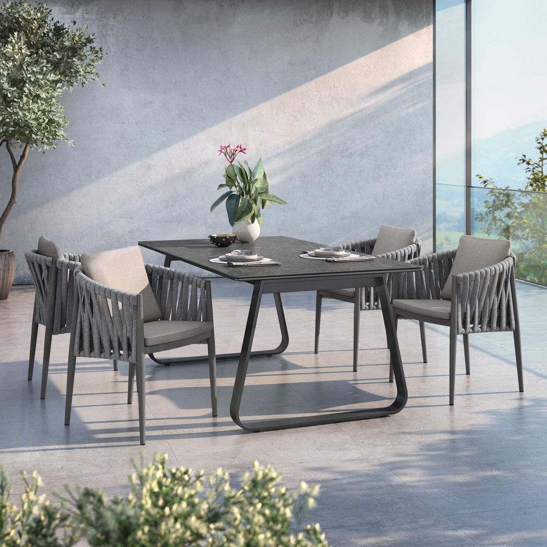 Hagemøbelsett Lena 4 plasser aluminium tau forfra