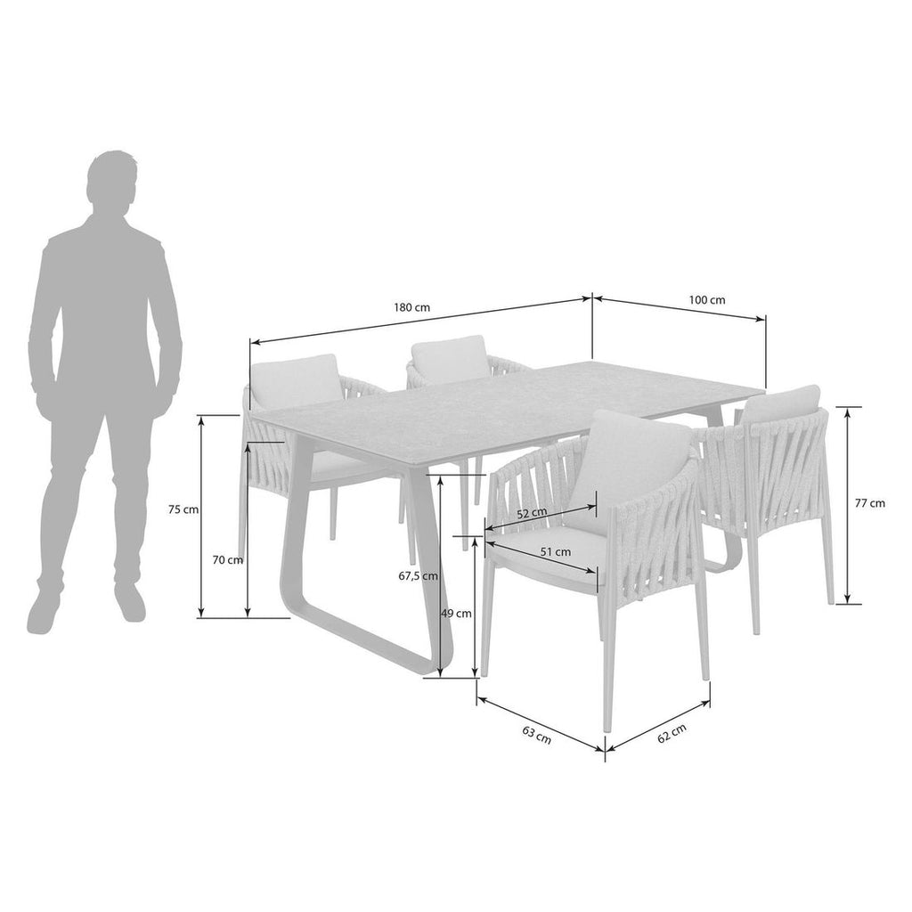 Hagemøbelsett Lena 4 plasser aluminium tau detalj av stoff