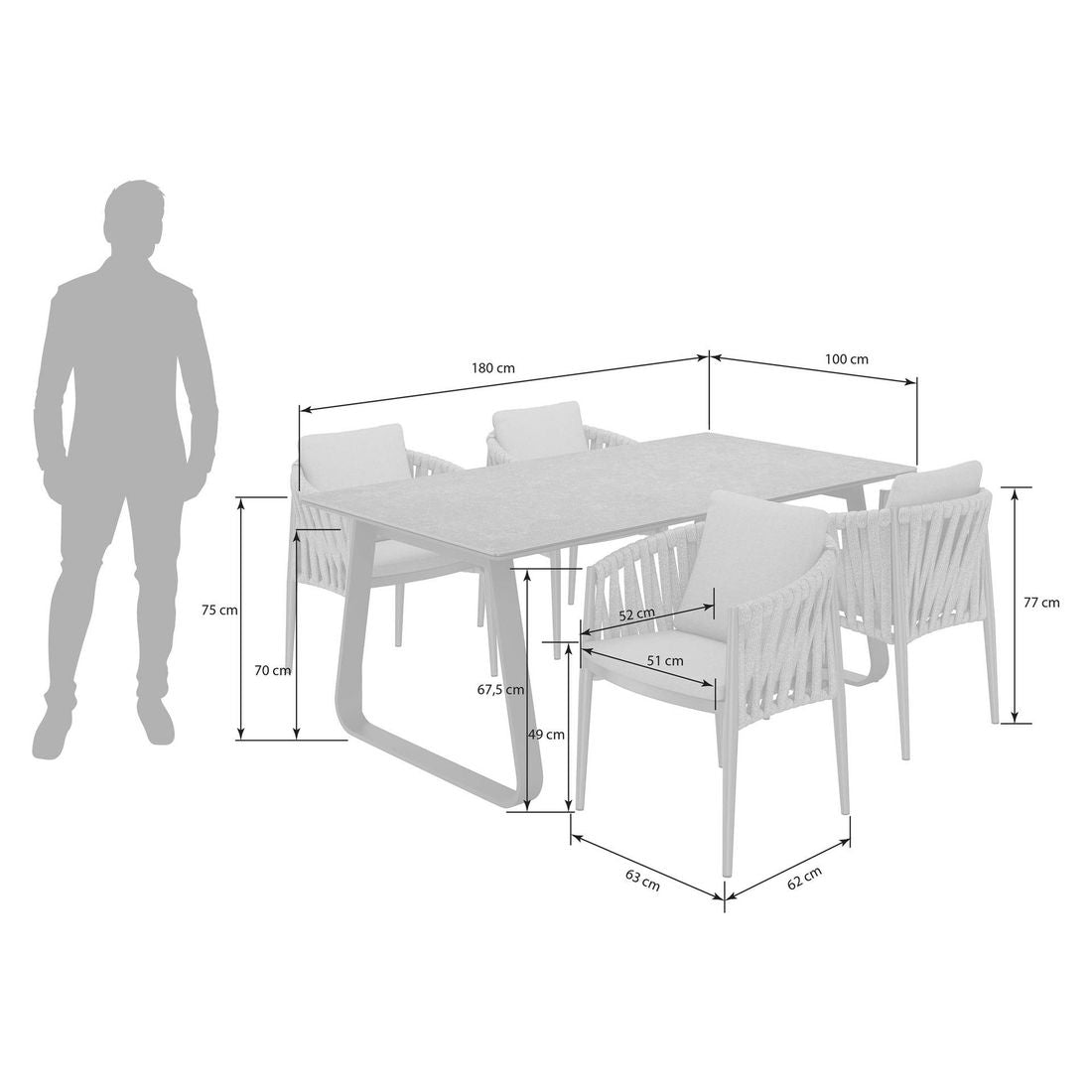 Hagemøbelsett Lena 4 plasser aluminium tau detalj av stoff