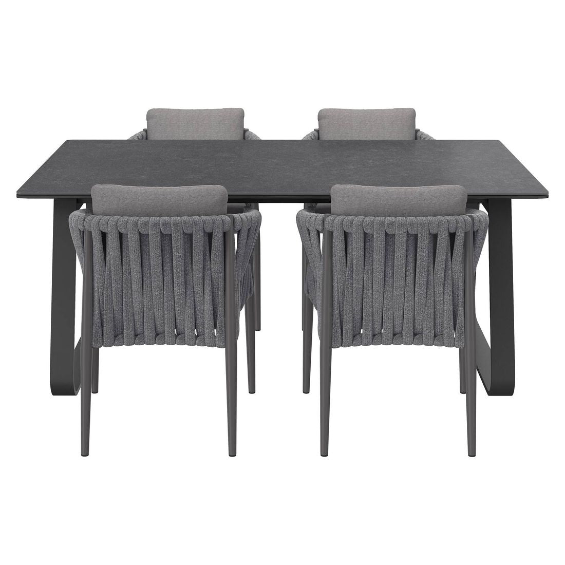 Hagemøbelsett Lena 4 plasser aluminium tau montert på terrasse