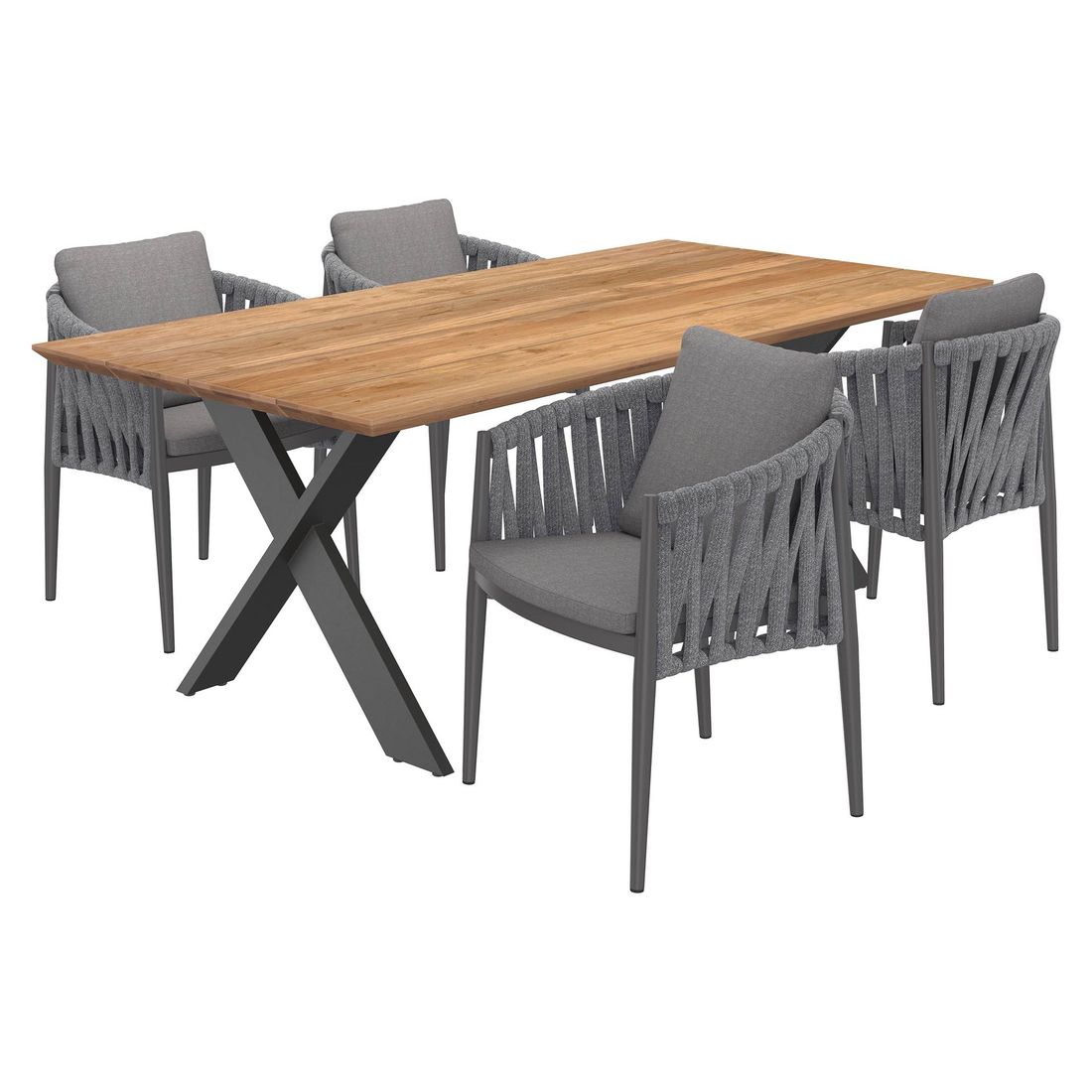 Hagemøbelsett Lena 4 plasser aluminium og teak bakside