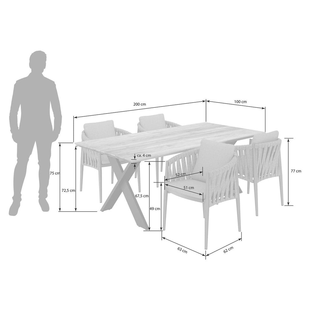 Detalj av aluminium og teak i Hagemøbelsett Lena 4 plasser