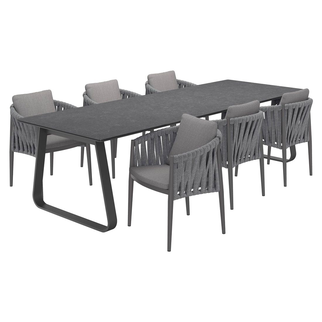 Hagemøbelsett Lena 6 plasser aluminium og tau 280x100 cm bakside