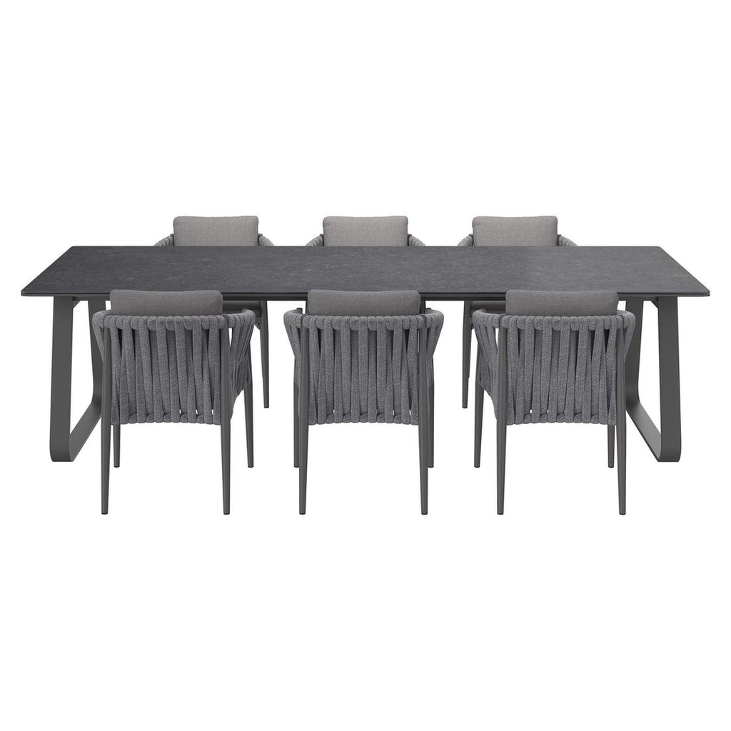 Montert Hagemøbelsett Lena 6 plasser aluminium og tau på terrasse